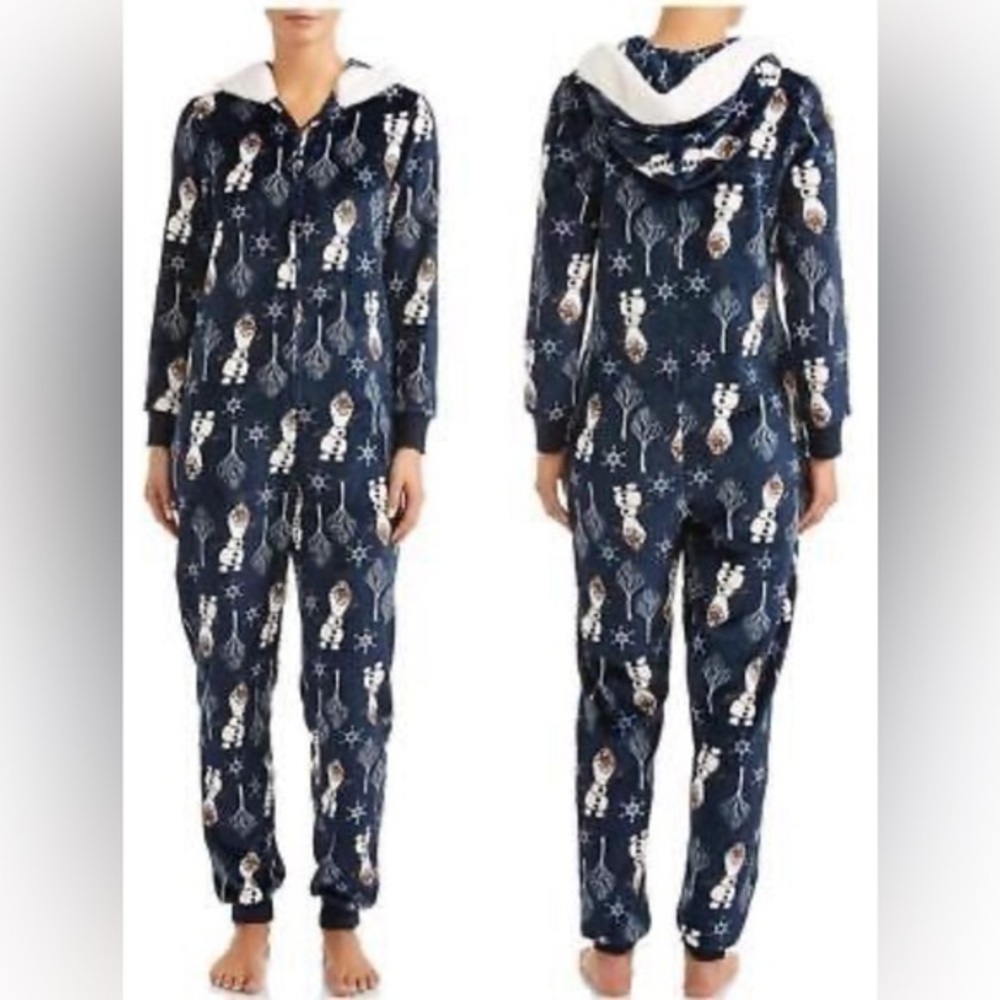 Soft *Frozen* Olaf Print Pajamas One Piece Hooded Full Zipper Open Feet